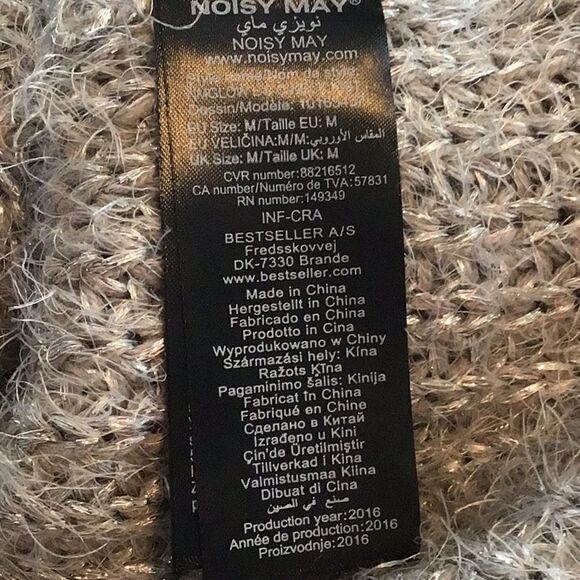 Noisy May Gray Fuzzy Crew Neck with Silver Sparkle Thread and Feathered Back - Picture 8 of 9